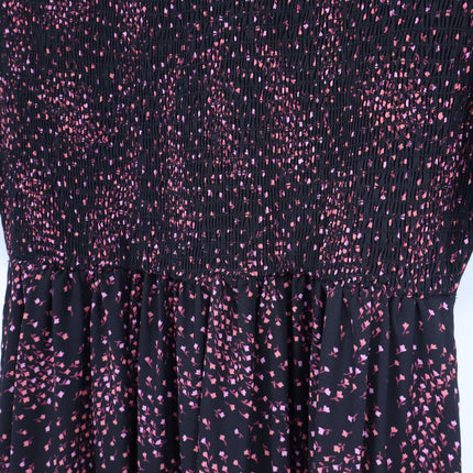 Kate Spade Meadow Shirtdress Black Floral Smocked Back Short Sleeve Women's 8