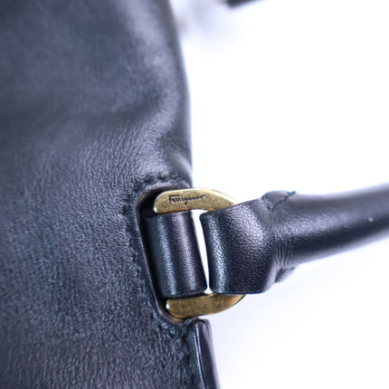 SALVATORE FERRAGAMO Trifolio Leather Backpack Black Top Handle Convertible