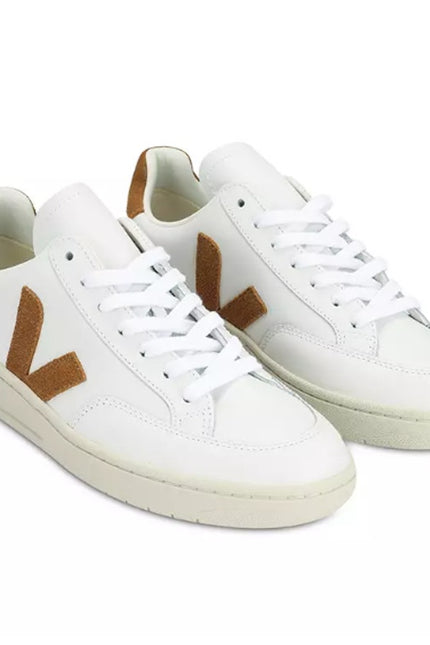 VEJA V 12 Low Top Leather Sneakers White Camel Lace Up Casual Women's 6