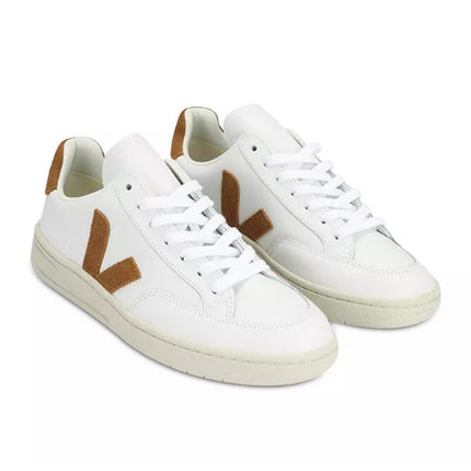 VEJA V 12 Low Top Leather Sneakers White Camel Lace Up Casual Women's 6