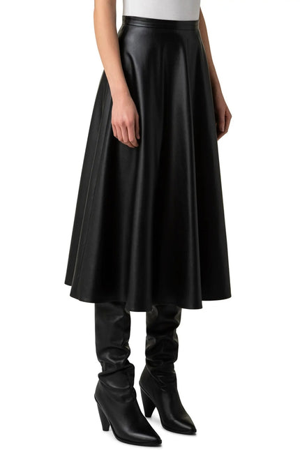 AKRIS PUNTO Faux Leather Circle Skirt Black High Waisted Midi Women's 16