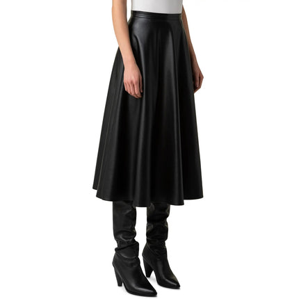 AKRIS PUNTO Faux Leather Circle Skirt Black High Waisted Midi Women's 16