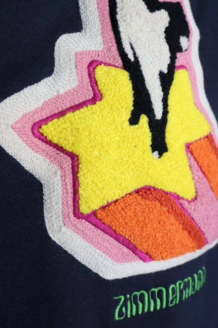 ZIMMERMANN Starcat Embroidered Sweatshirt Navy Pullover Terry Women's 3/US 10