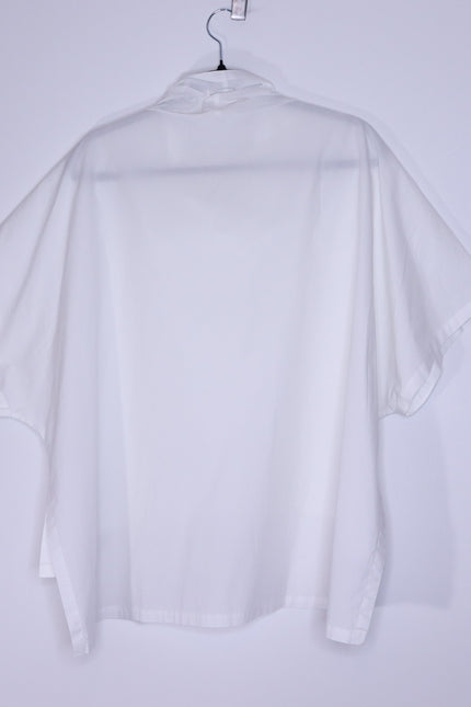 WJ MARTIN Boxy Hi-Lo Blouse White Cowl Neck Short Sleeve Women's 44/US 8