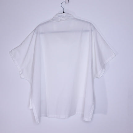WJ MARTIN Boxy Hi-Lo Blouse White Cowl Neck Short Sleeve Women's 44/US 8