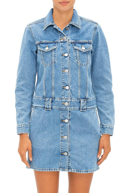 GANNI Washed Denim Long Sleeve Mini Dress Indigo Long Sleeve Women's 36/ US 4