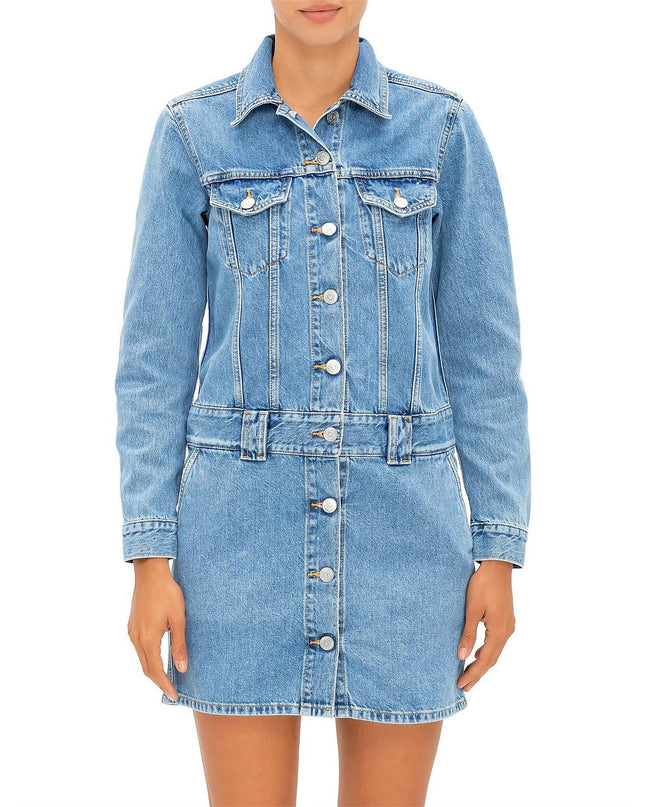 GANNI Washed Denim Long Sleeve Mini Dress Indigo Long Sleeve Women's 36/ US 4