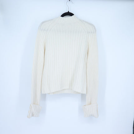Vince Button Cuff Sweater Ivory Cashmere Wool Mock Neck Pullover Women's M