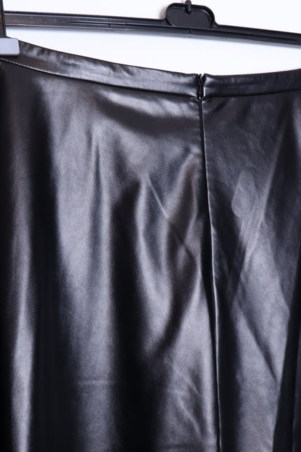 AKRIS PUNTO Faux Leather Circle Skirt Black High Waisted Midi Women's 16