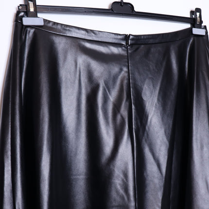 AKRIS PUNTO Faux Leather Circle Skirt Black High Waisted Midi Women's 16