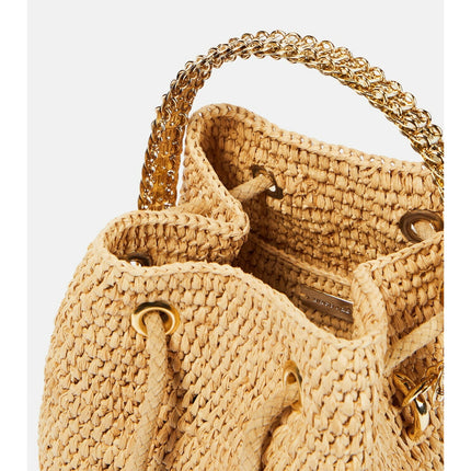 PACO RABANNE Natural Raffia Bucket Bag Gold Chain Link Top Handle Crossbody Bag