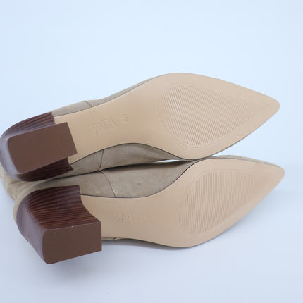 Zara Suede Heeled Boots Tan Soft Split Pointed Toe Women's 40/US 9