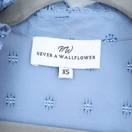 NEVER A WALLFLOWER High Neck Midi Dress Blue Cross Hatch Puff Sleeve Women's XS