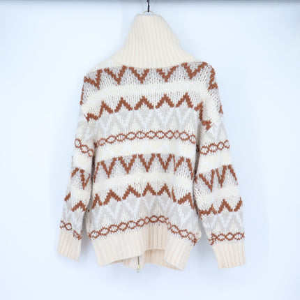 Varley Brooke Fair Isle Knit Jacket Whitecap Mountain Full Zip Sweater Women's M