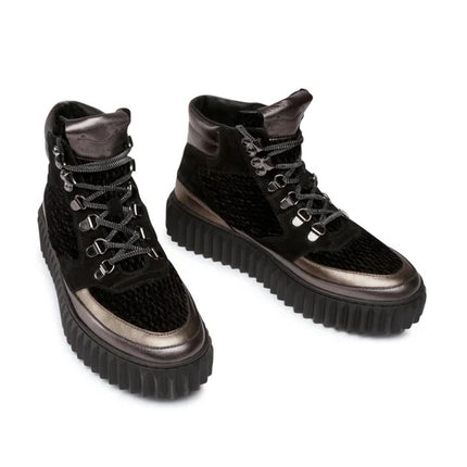 Viole Blanche Eva Hike High Top Sneakers Black Gunmetal Leather Women's 38