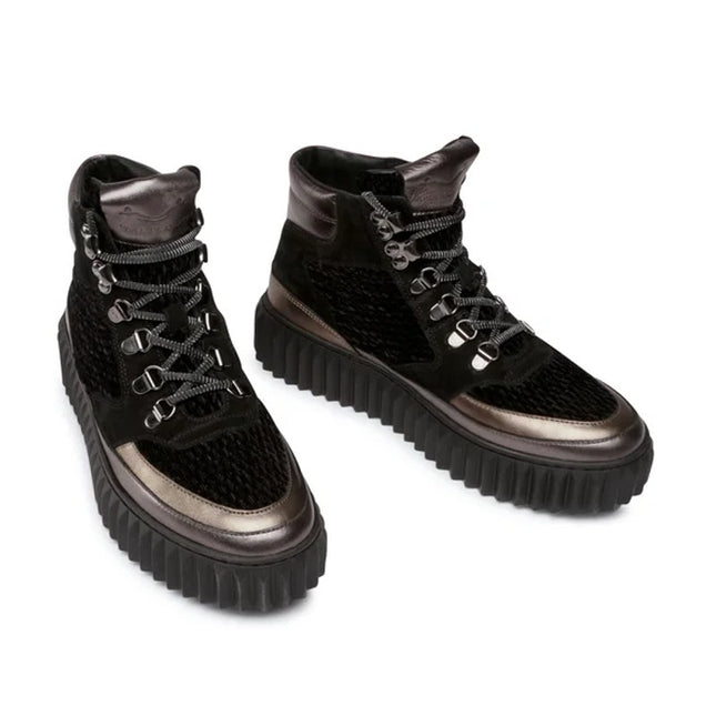 Viole Blanche Eva Hike High Top Sneakers Black Gunmetal Leather Women's 38