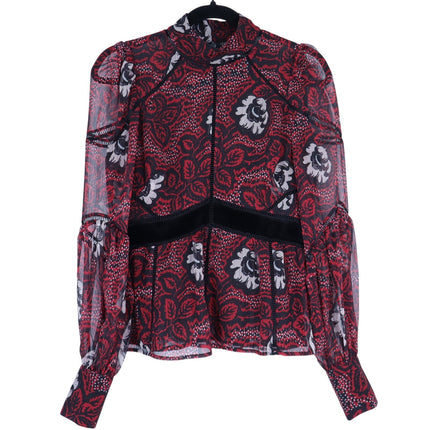 Ted Baker Alexxei Blouse Ladder and Velvet Trim Red Black Long Sleeve Women's 2