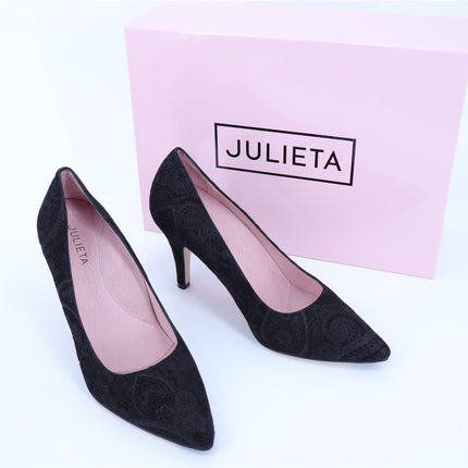JULIETA Madrid Paisley Print Pumps Black Silver NWB Stilleto Heel Women's 6.5