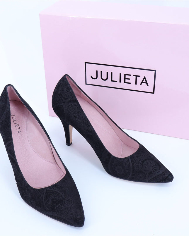 JULIETA Madrid Paisley Print Pumps Black Silver NWB Stilleto Heel Women's 6.5