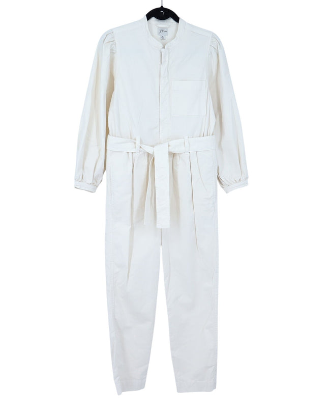 J. Crew Puff Sleeve Chino Jumpsuit Off White Belted Long Sleeve Women's 4