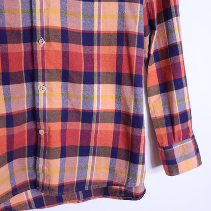 STENSTROMS Slimline Button Down Shirt Orange Multi Tartan Plaid Men's L