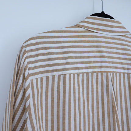 Sezane Tomboy Shirt Ecru Camel Stripes Button Up Long Sleeve Women's 44/US 12