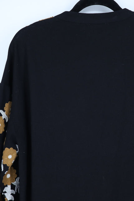 SEZANE Blandina Dress Black and Floral Ecru Embroidery Women's 40/US 8