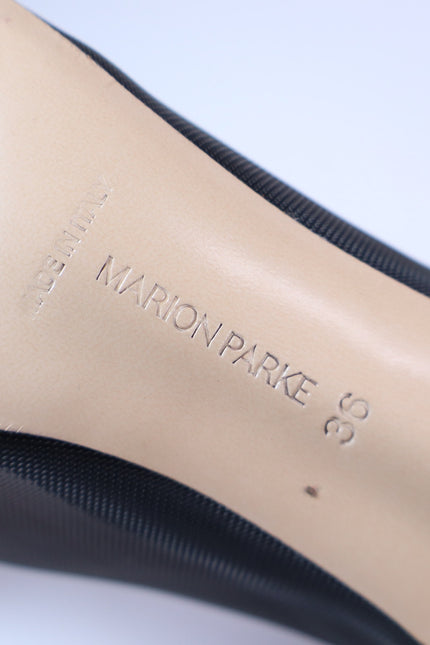 MARION PARKE Dolby Mesh Heeled Bootie Black Suede Almond Toe Women's 36/US 6