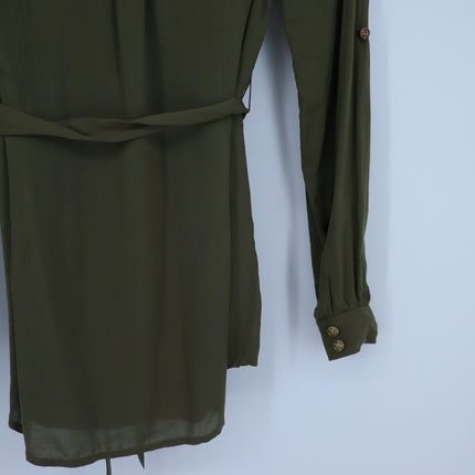 Odille Facile Camp Shirt Olive Green Belted Popover Tunic Long Sleeve Women's 4