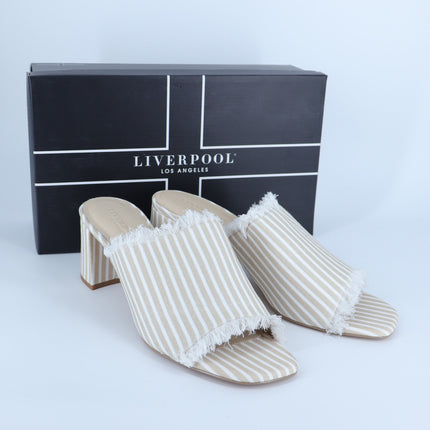 Liverpool Brea Block Heel Pinstriped Mule NIB Tan and White Sandals Women's 10M