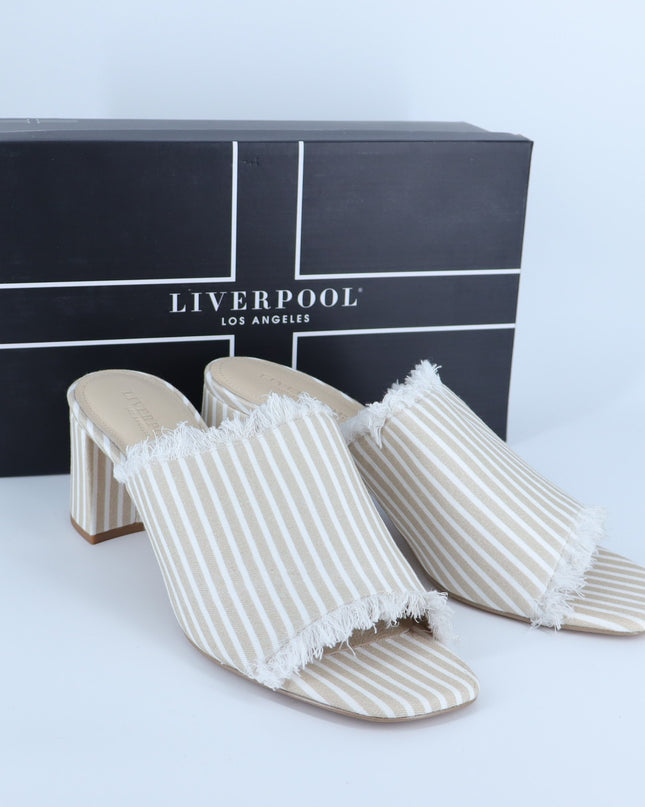 Liverpool Brea Block Heel Pinstriped Mule NIB Tan and White Sandals Women's 10M
