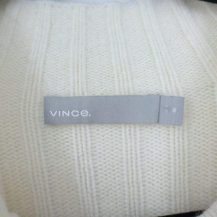 Vince Button Cuff Sweater Ivory Cashmere Wool Mock Neck Pullover Women's M