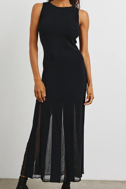RAILS NEW Alessia A-Line Maxi Dress Black Mesh Pleated Heavy Knit Women's M