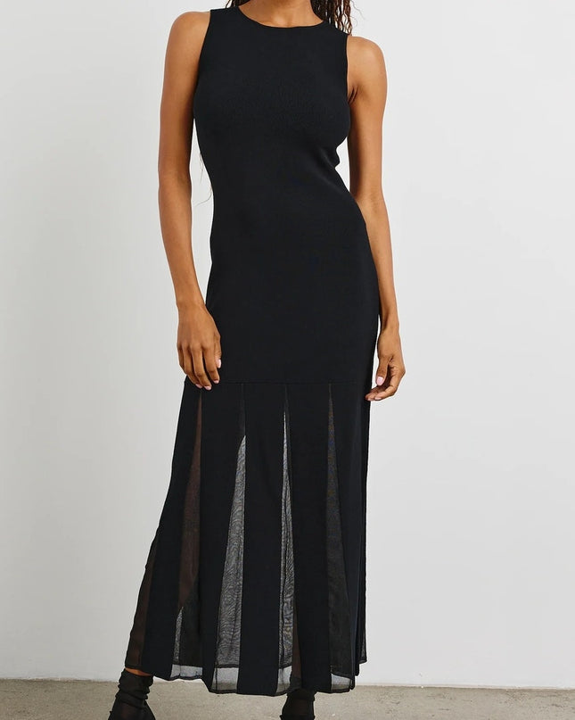 RAILS NEW Alessia A-Line Maxi Dress Black Mesh Pleated Heavy Knit Women's M