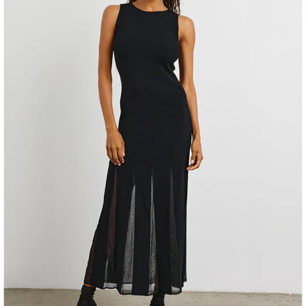 RAILS Alessia A-Line Maxi Dress NWT Black Mesh Pleated Heavy Knit Women's M