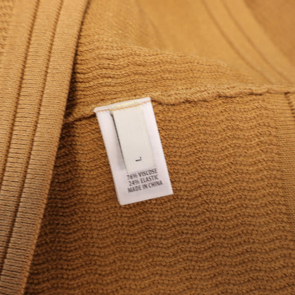 ST. JOHN Racking Stitch Knit Cardigan Tan Front Pockets Button Up Women's L