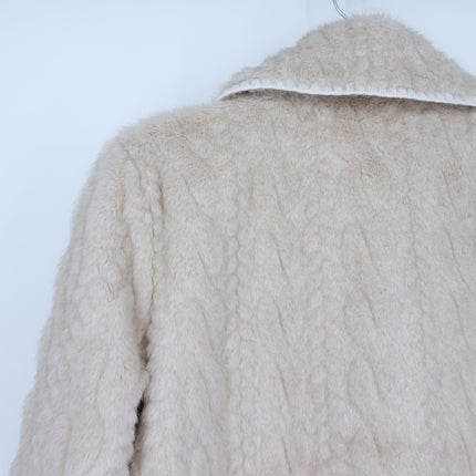 Avec Les Filles Faux Fur Cable Knit Jacket Beige Button Up Collared Women's XS