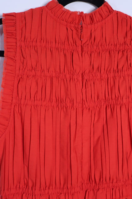 SEA Greir Pleating Crepe Mini Dress Poppy Orange Asymmetrical Skirt Women's S