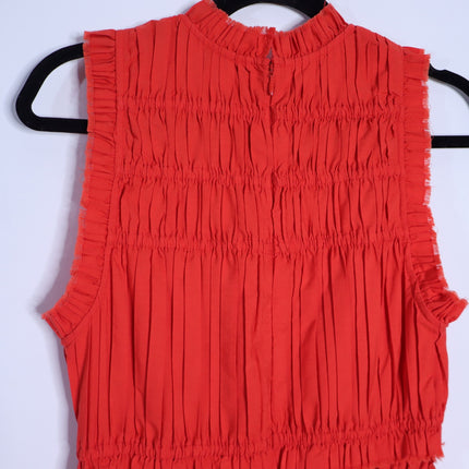 SEA Greir Pleating Crepe Mini Dress Poppy Orange Asymmetrical Skirt Women's S