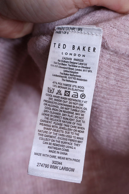 TED BAKER Larbow Statement Bow Sweater Pink Wool Knit Pullover Women's 0/US 2