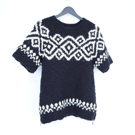 Moncler Maglione Tricot Girocollo Sweater Black and White Short Sleeve Women's S