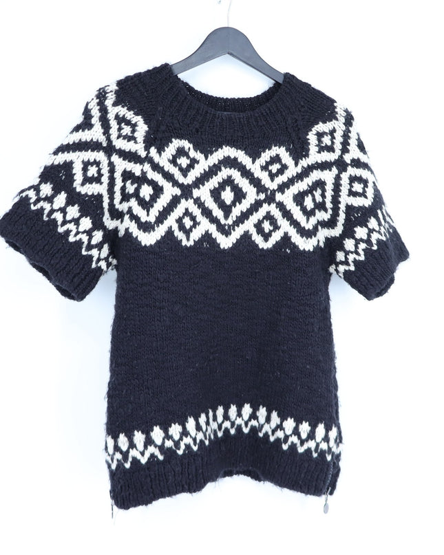 Moncler Maglione Tricot Girocollo Sweater Black and White Short Sleeve Women's S