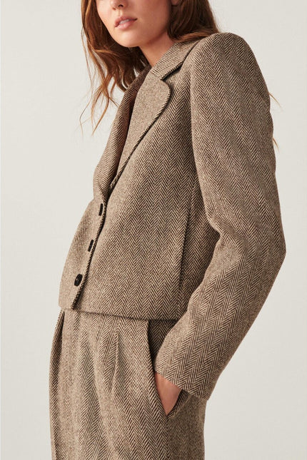 BA&SH Blanche Blazer Beige Cropped Long Sleeves Lady Jacket Women's 1/US 4