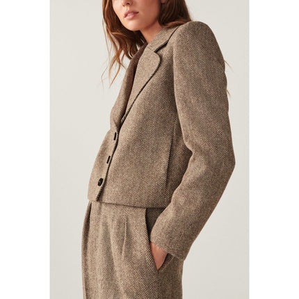 BA&SH Blanche Blazer Beige Cropped Long Sleeves Lady Jacket Women's 1/US 4
