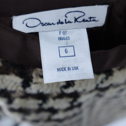 Oscar De La Renta VTG Houndstooth Knee Length Skirt Brown and Cream Women's 6