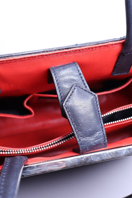 FENDI Medium Calfskin Leather 2Jours Shopping Tote Bag Navy with Red