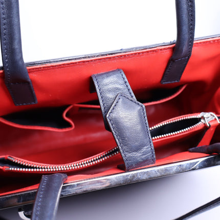 FENDI Medium Calfskin Leather 2Jours Shopping Tote Bag Navy with Red