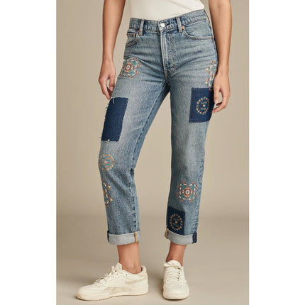 LUCKY NWT Legend Mid Rise Boy Jeans Blue Medium Wash Straight Leg Women's 10