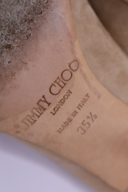 JIMMY CHOO Romy 85 Natural Tan Suede Pointed Pumps Women's 35.5/US 5.5