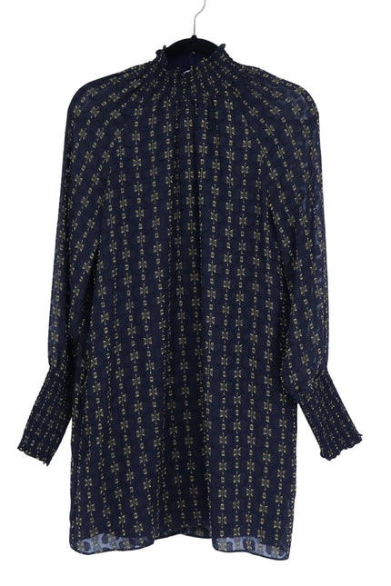 AMANDA UPRICHARD Noemi Dress Navy and Gold Long Sleeve Shift Women's M